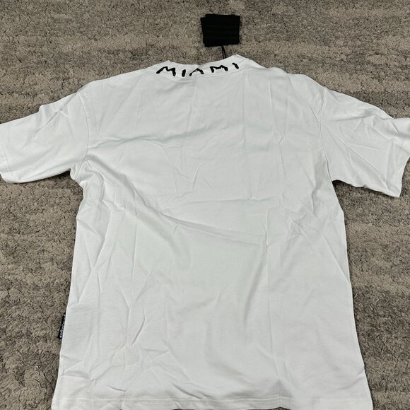 Palm Angels Pure White Miami Neck Logo Tee Mens Size Large - Picture 4 of 4